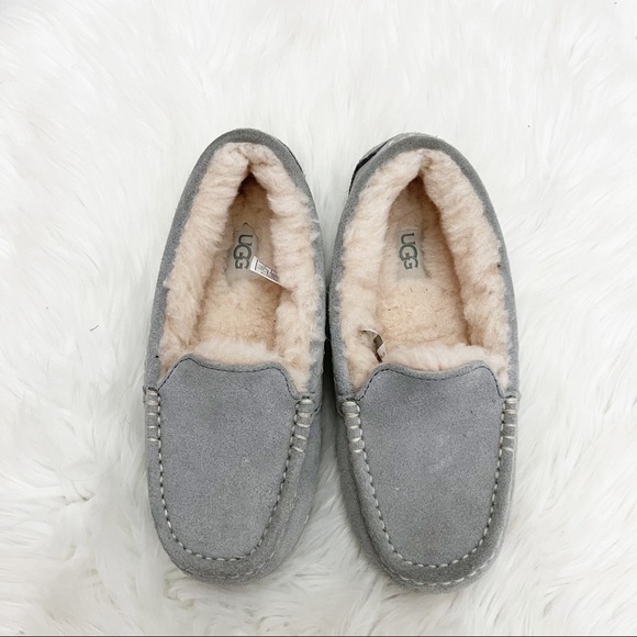UGG Ansley Gray Suede Fur Slippers - Picture 2 of 7